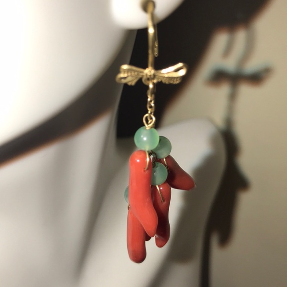 Loffredo 18k gold coral jade hot peppers earrings - Picture 4 of 8